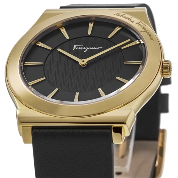 New Salvatore Ferragamo 1898‎ Slim Black Dial Yellow Gold Men's Watch - Picture 4 of 6
